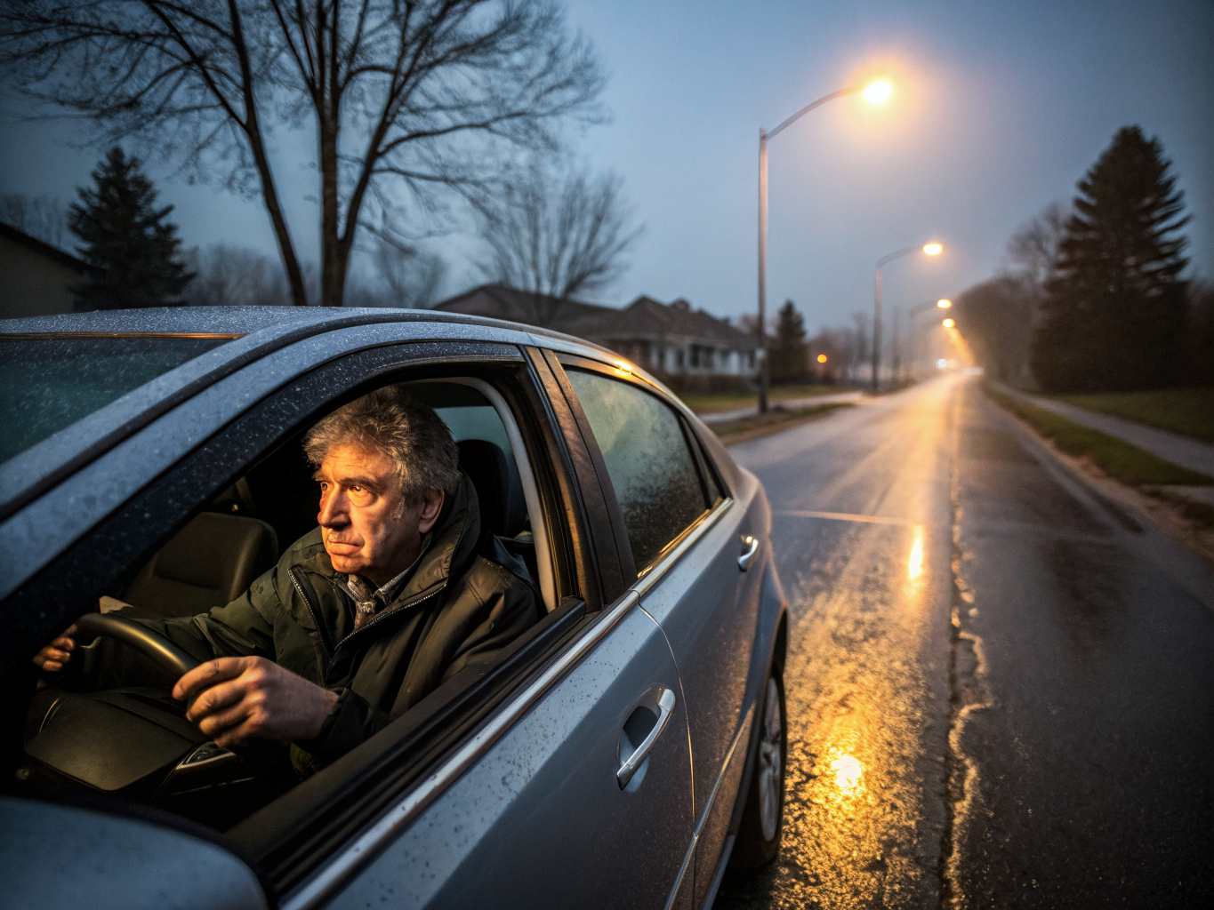 Driver looking stressed by their car